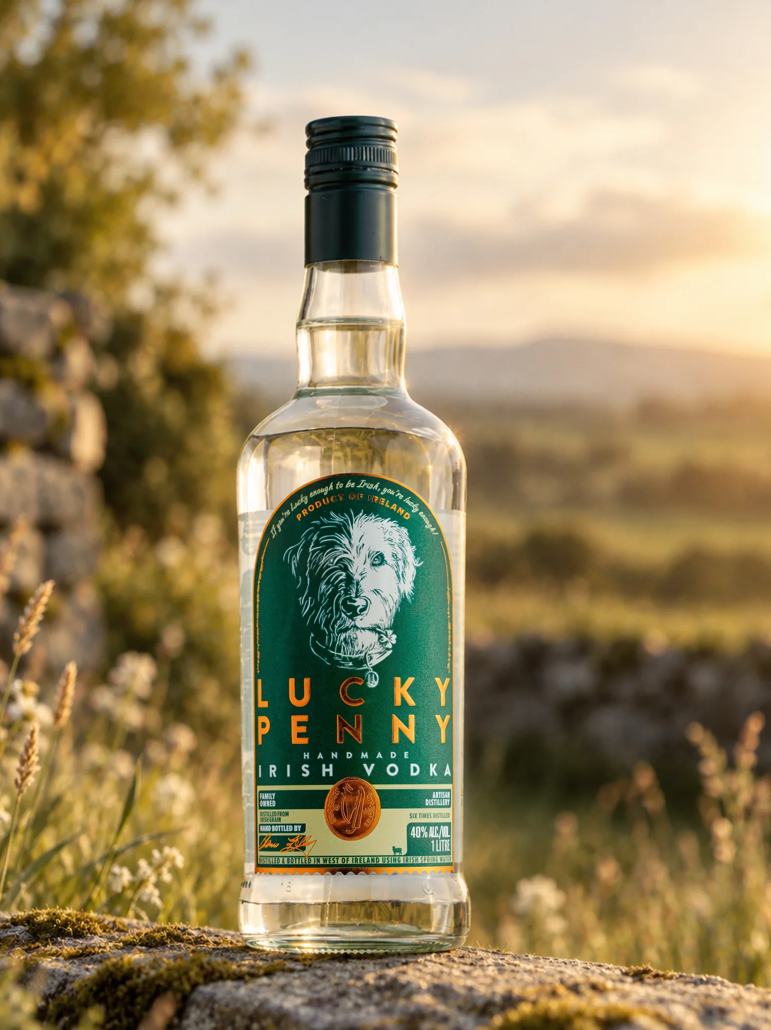 Lucky Penny one litre bottle outdoors in Ireland